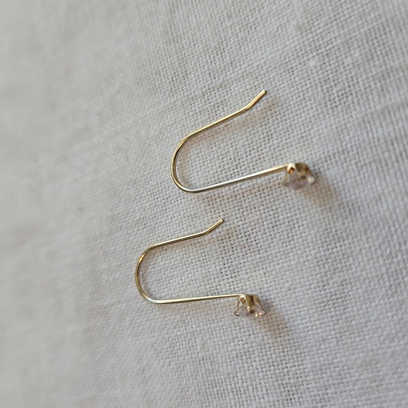 14K Yellow Gold Brilliant Cubic Zirconia Dangle Round Danity Earrings 0.3g - Picture 2 of 6